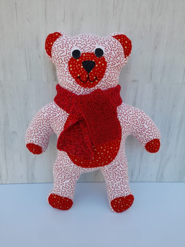 Ours en tissu recycle rouge et imprime